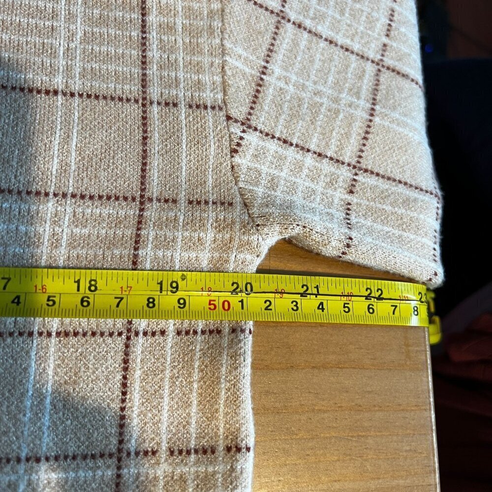 Tahari Womens Pullover Crewneck Sweater Top SMALL Cream Brown Plaid Long Sleeve - Picture 6 of 7